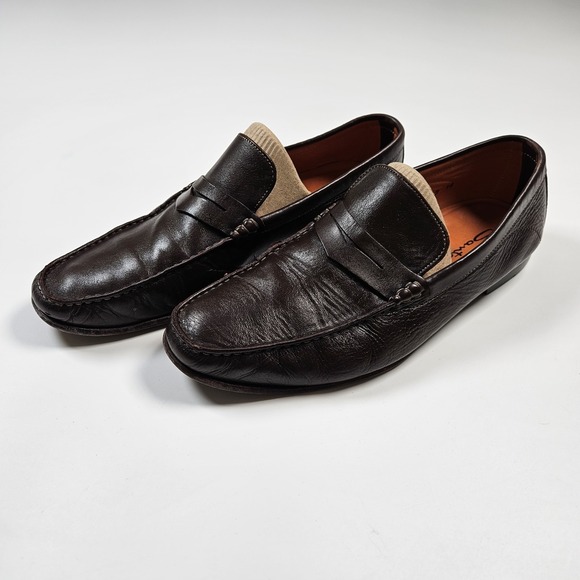 Santoni Italy Leather Penny Loafer Dress Shoes Brown Men\'s Size US 10 Driving main image 5